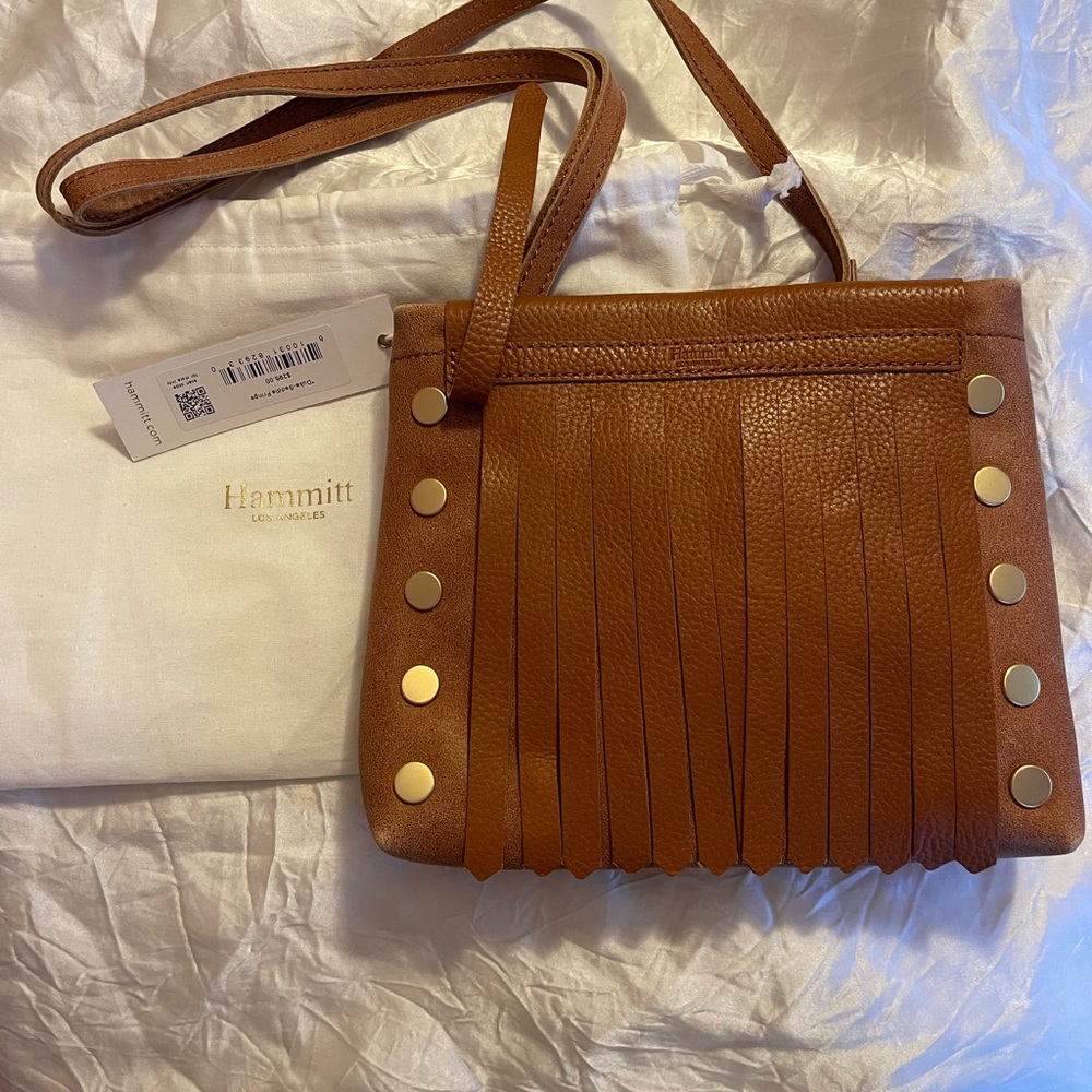 New Hammitt Duke saddle brown fringe bag